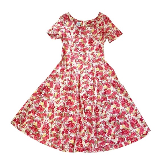 Vtg Laura Ashley Tea Dress US 8 Full Skirt Cotton Floral Prarie Great Britain - Picture 1 of 12